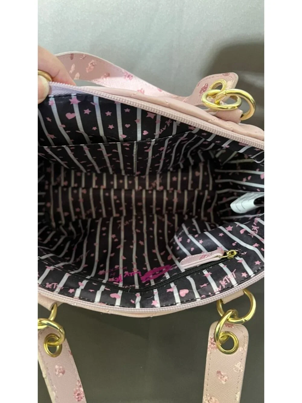 Luv Betsey By Betsey Johnson Pink Quilted Heart Tote With Gold Accents & Floral - Picture 9 of 13